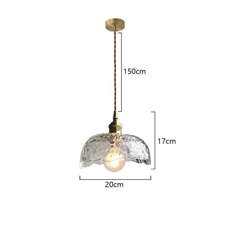 Lampada a sospensione in vetro martellato e ottone