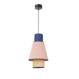 Lampada a sospensione in bambù intrecciato con paralume in tessuto, 1 luce, E26/E27