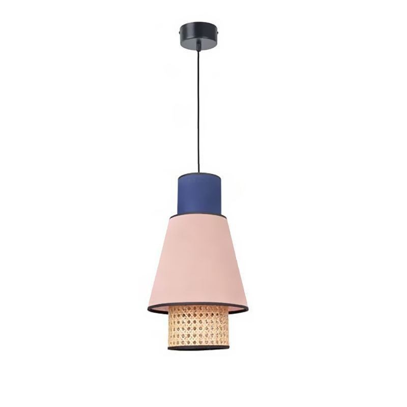Lampada a sospensione in bambù intrecciato con paralume in tessuto, 1 luce, E26/E27