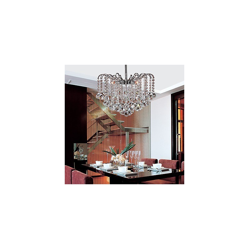 Lampadario contemporaneo in metallo dipinto e cristallo trasparente argento