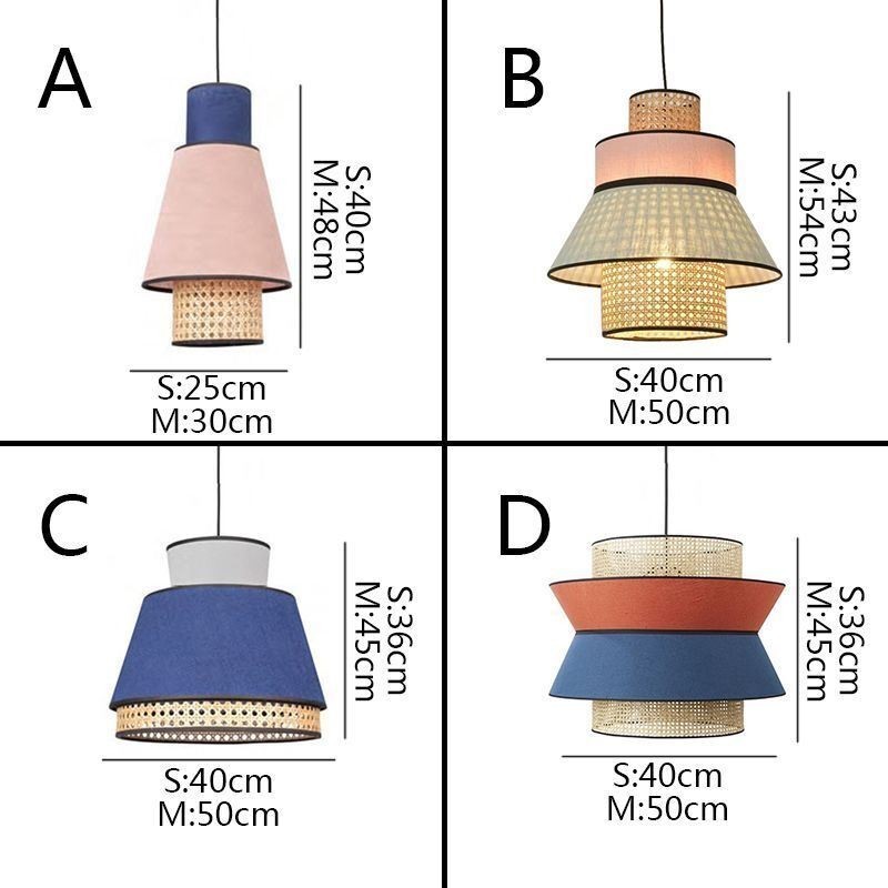 Lampada a sospensione in bambù intrecciato con paralume in tessuto, 1 luce, E26/E27