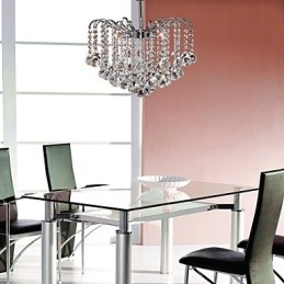 Lampadario contemporaneo in metallo dipinto e cristallo trasparente argento