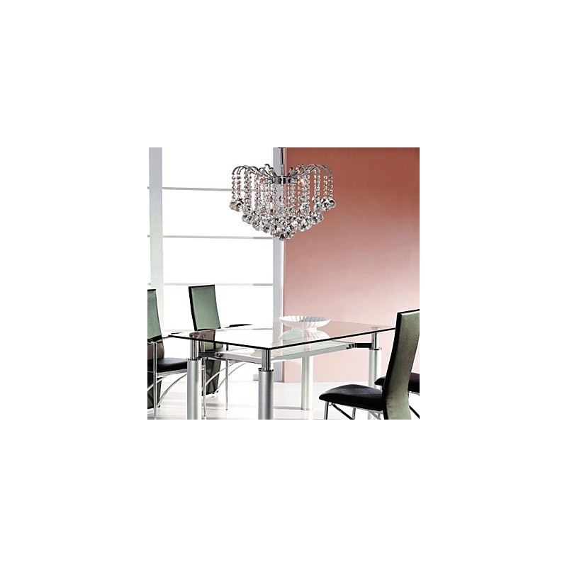 Lampadario contemporaneo in metallo dipinto e cristallo trasparente argento