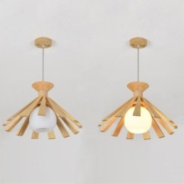 Lampada a sospensione in legno stile moderno semplice, E26/E27, cavo regolabile 100 cm