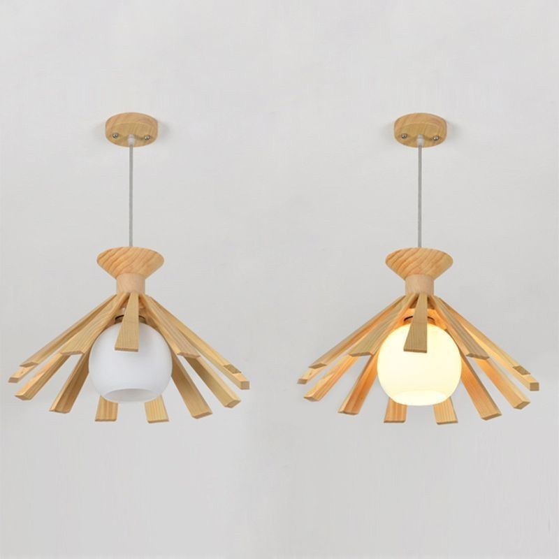 Lampada a sospensione in legno stile moderno semplice, E26/E27, cavo regolabile 100 cm