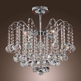 Lampadario contemporaneo in metallo dipinto e cristallo trasparente argento