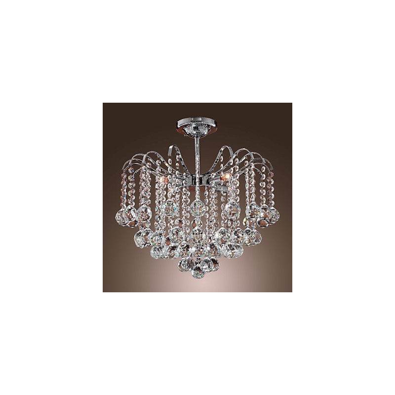 Lampadario contemporaneo in metallo dipinto e cristallo trasparente argento
