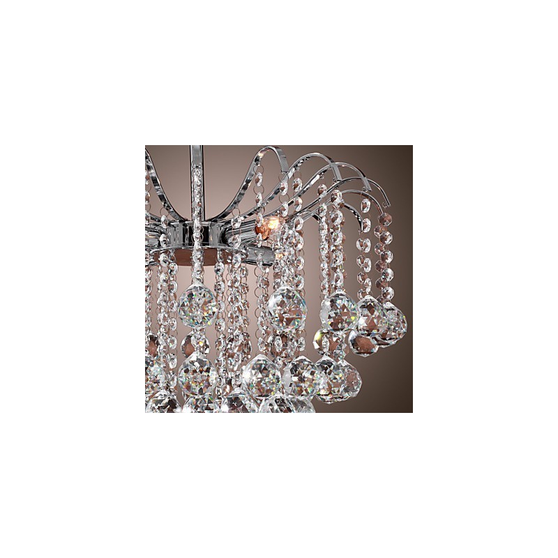 Lampadario contemporaneo in metallo dipinto e cristallo trasparente argento