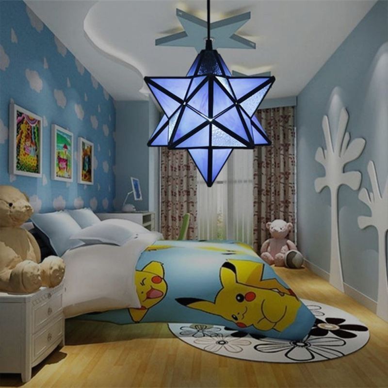 Lampada a sospensione in vetro colorato a forma di stella