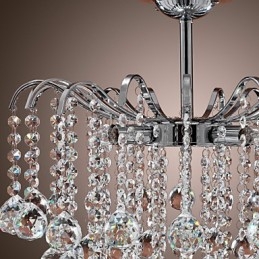 Lampadario contemporaneo in metallo dipinto e cristallo trasparente argento