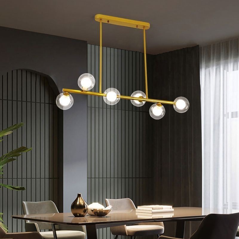 Lampadario a sospensione LED globo orizzontale in vetro, 6/8 luci, asta regolabile