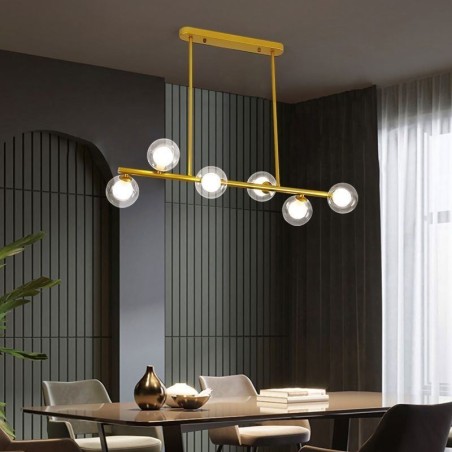 Lampadario a sospensione LED globo orizzontale in vetro, 6/8 luci, asta regolabile