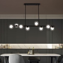 Lampadario a sospensione LED globo orizzontale in vetro, 6/8 luci, asta regolabile