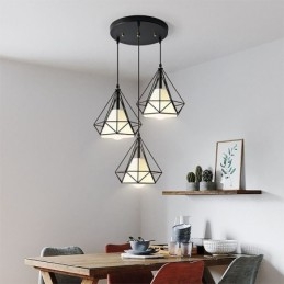 Lampada a sospensione a diamante moderna minimalista, 3 luci, attacco E26/E27, cavo regolabile 100 cm