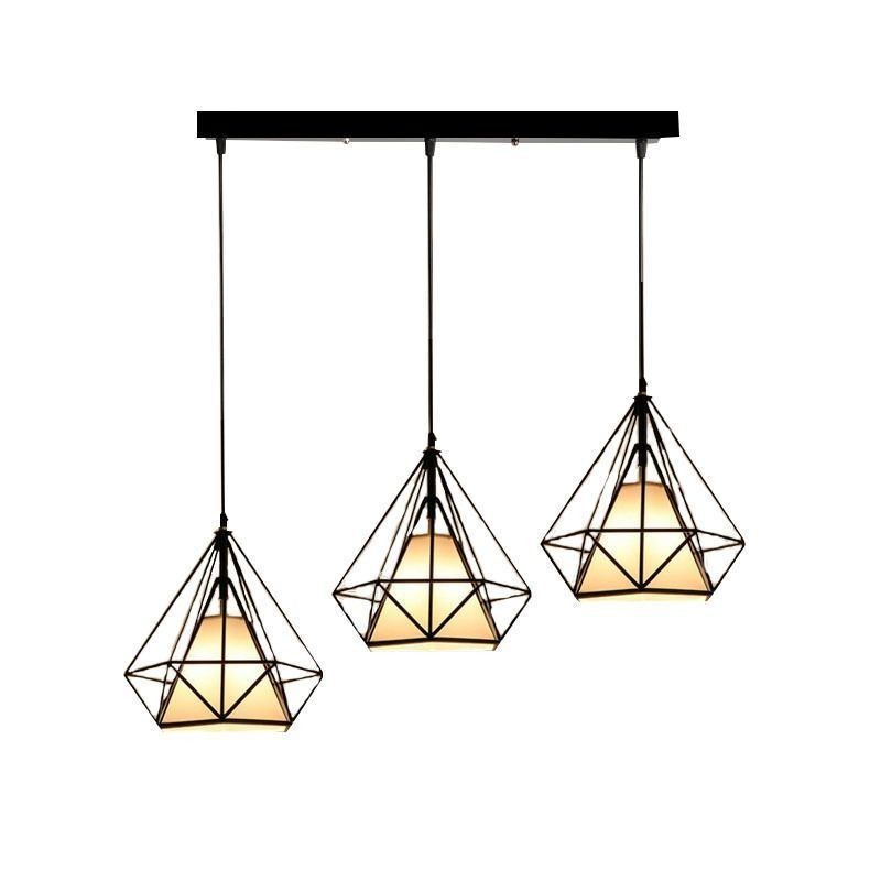 Lampada a sospensione a diamante moderna minimalista, 3 luci, attacco E26/E27, cavo regolabile 100 cm