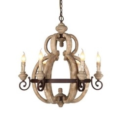 Lampada a sospensione retrò nordica in legno e ferro 6 luci E12/E14 69x76 cm
