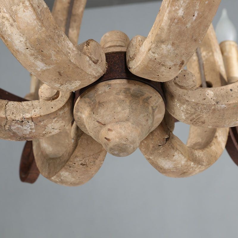 Lampada a sospensione retrò nordica in legno e ferro 6 luci E12/E14 69x76 cm