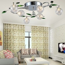 Lampadario country a 6 luci in alluminio e vetro cromato