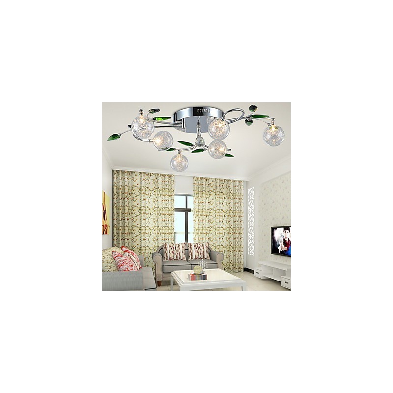 Lampadario country a 6 luci in alluminio e vetro cromato