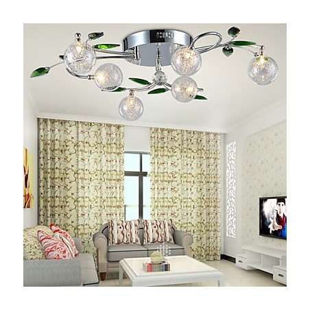Lampadario country a 6 luci in alluminio e vetro cromato