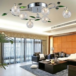 Lampadario country a 6 luci in alluminio e vetro cromato