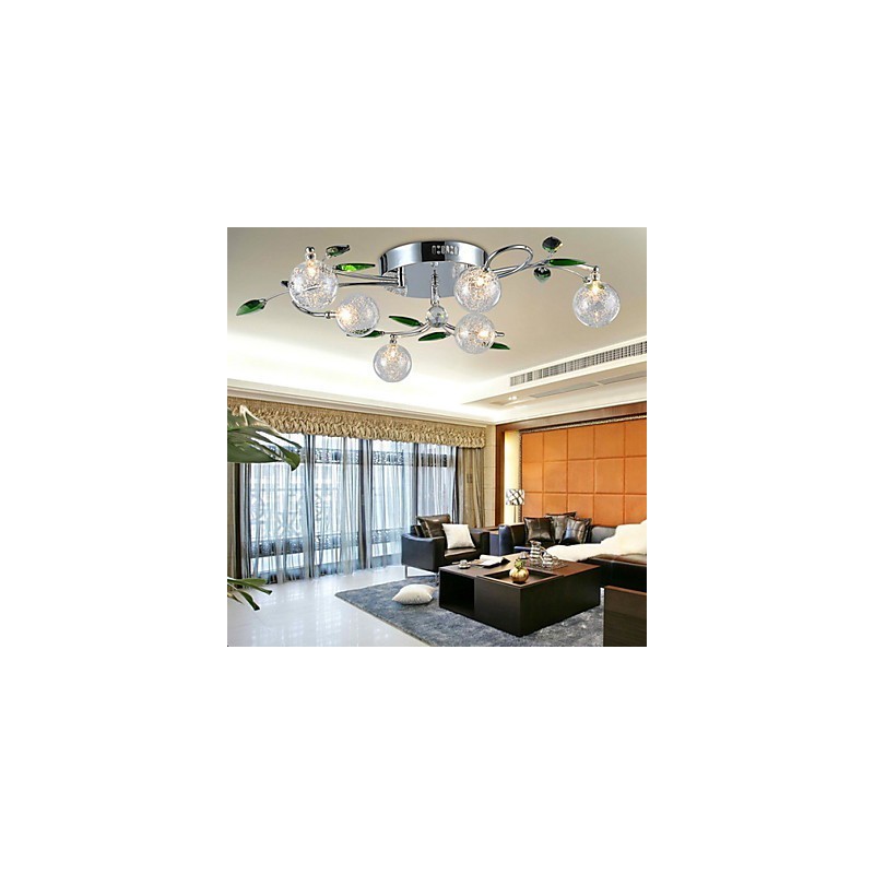Lampadario country a 6 luci in alluminio e vetro cromato