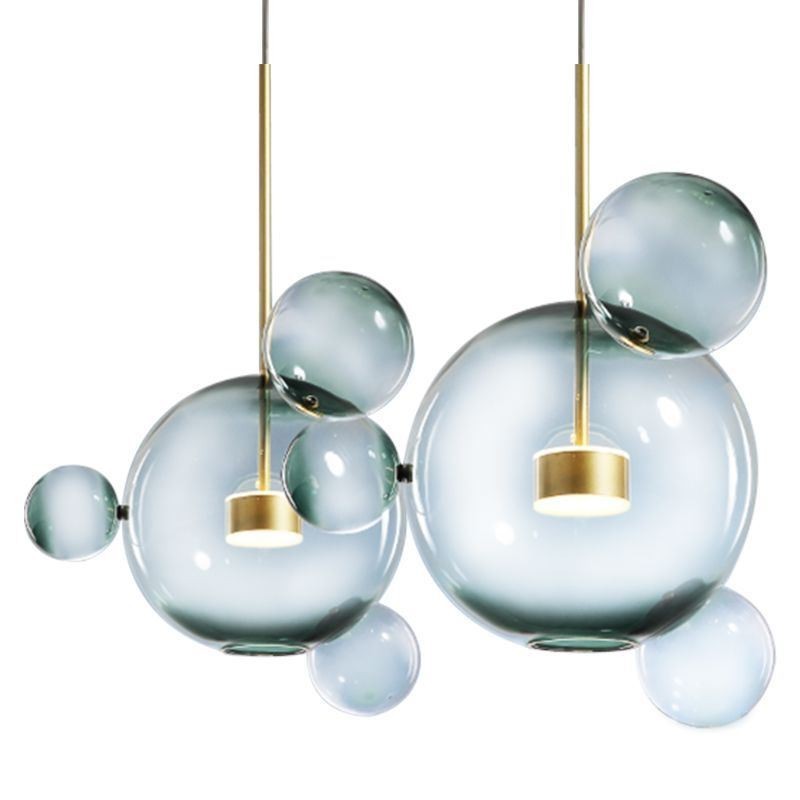 Lampada a sospensione a bolle in vetro verde sfumato