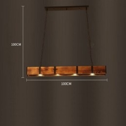 Lampada a sospensione industriale rettangolare in legno e ferro 4 luci LED