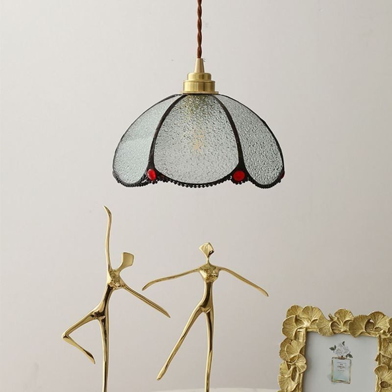 Lampada a sospensione in vetro a petalo minimalista, 1 luce, ottone, E26/E27