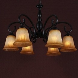Lampadario classico tradizionale dipinto nero con paralume in vetro giallo