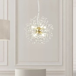 Lampadario a sospensione LED moderno in cristallo, 8 luci, 40 W, 42 x 42 cm