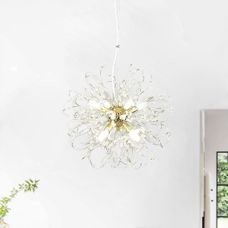 Lampadario a sospensione LED moderno in cristallo, 8 luci, 40 W, 42 x 42 cm