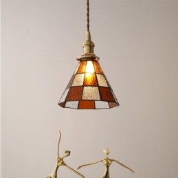 Lampada a sospensione giapponese in vetro a traliccio retrò