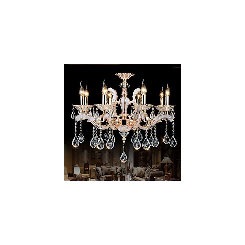 Lampadario mini in lega di zinco con pendenti in cristallo e candele, stile europeo