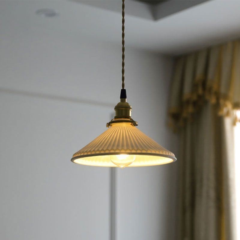 Lampada a sospensione giapponese in ceramica retrò plissettata 23×13 cm