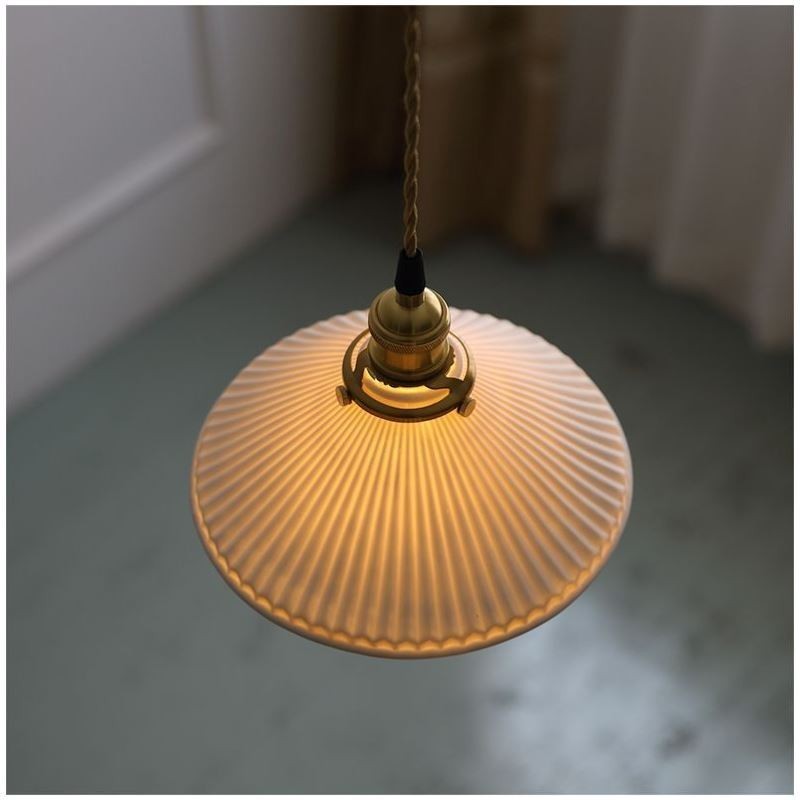 Lampada a sospensione giapponese in ceramica retrò plissettata 23×13 cm