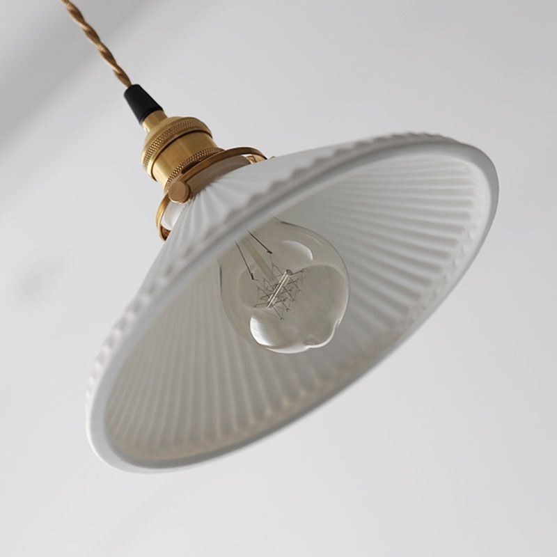 Lampada a sospensione giapponese in ceramica retrò plissettata 23×13 cm