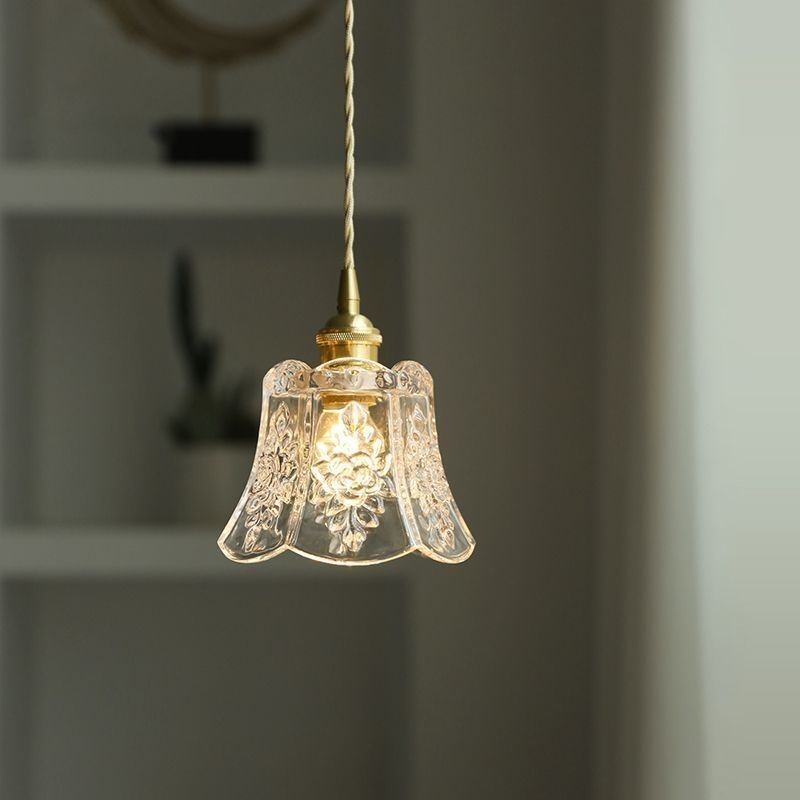 Lampada a sospensione floreale in vetro con fissaggio in ottone 15×12 cm