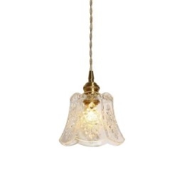 Lampada a sospensione floreale in vetro con fissaggio in ottone 15×12 cm