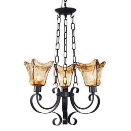 Lampadario classico tradizionale in metallo dipinto nero con paralumi in vetro trasparente, 3 luci