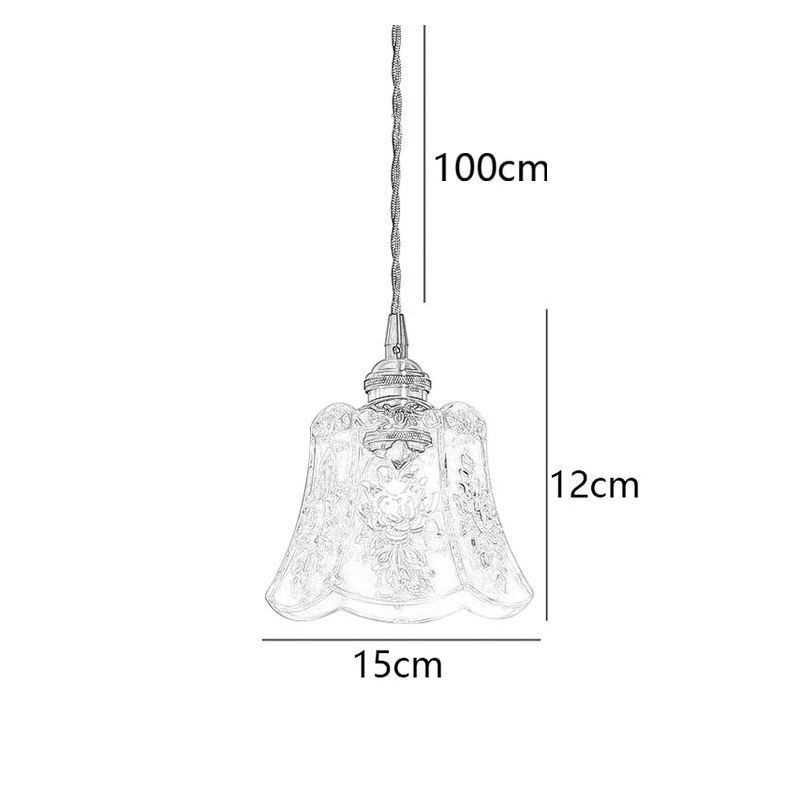 Lampada a sospensione floreale in vetro con fissaggio in ottone 15×12 cm