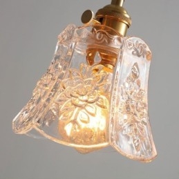 Lampada a sospensione floreale in vetro con fissaggio in ottone 15×12 cm