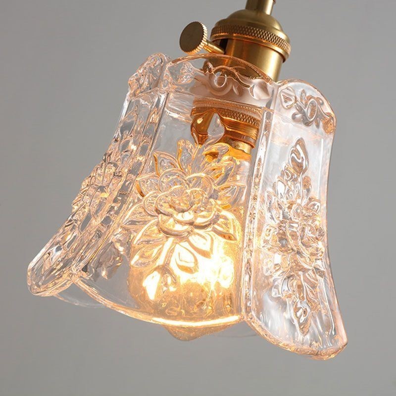 Lampada a sospensione floreale in vetro con fissaggio in ottone 15×12 cm