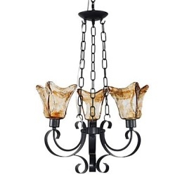 Lampadario classico tradizionale in metallo dipinto nero con paralumi in vetro trasparente, 3 luci