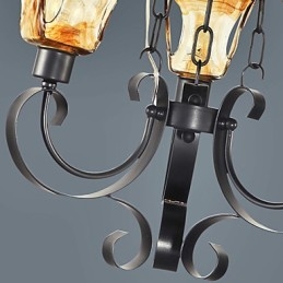 Lampadario classico tradizionale in metallo dipinto nero con paralumi in vetro trasparente, 3 luci
