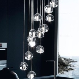 Lampada a sospensione moderna a grappolo in cristallo, scala duplex