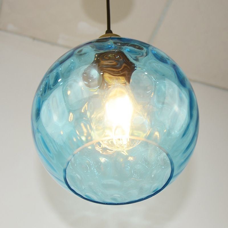 Lampada a sospensione in vetro rotonda con motivo ad acqua