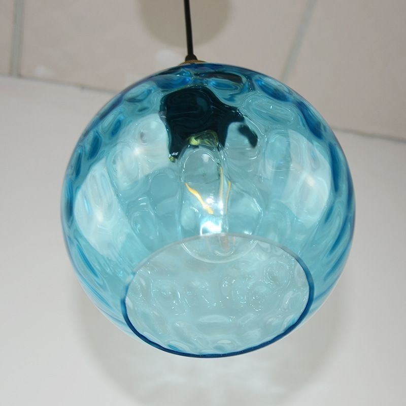 Lampada a sospensione in vetro rotonda con motivo ad acqua
