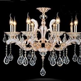 Lampadario mini in lega di zinco con pendenti in cristallo e candele, stile europeo