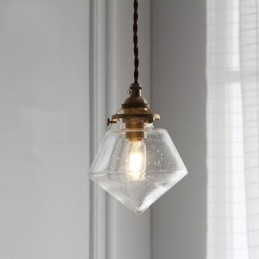 Lampada a sospensione in vetro a forma di diamante, effetto bolle, 1 luce, E12/E14